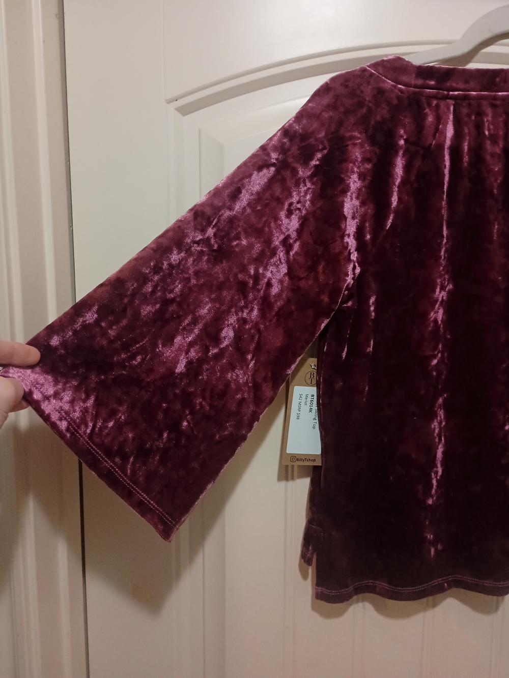Crushed Velvet Long-Sleeve Blouse in Burgundy by Billy T - Picture 3 of 3
